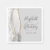 Agate Geode Light Gray White Gold Script Hochzeit Serviette (Vorderseite)