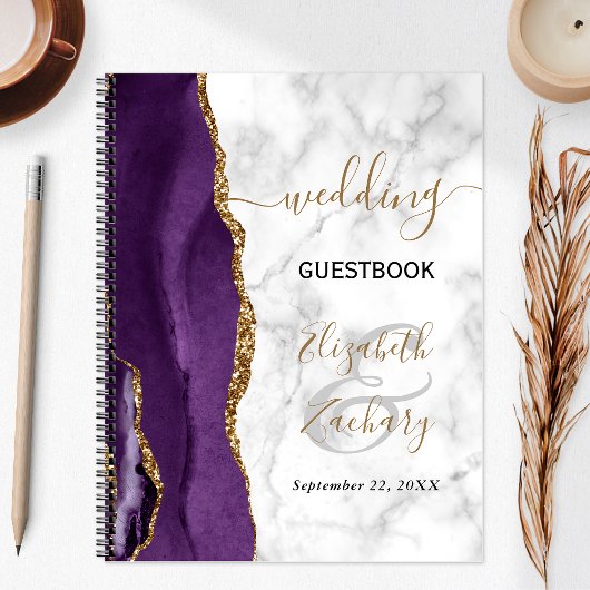 Agate Geode Lila Gold Marble Wedding Guest Notizblock
