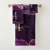 Agate Geode Lila Violet Gold Monogram Script Badhandtuch Set (Insitu)