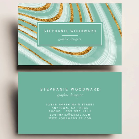 Agate Geode Mint Green Gold Imitats Glitzer Abstra Visitenkarte