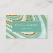 Agate Geode Mint Green Gold Imitats Glitzer Abstra Visitenkarte (Vorderseite)