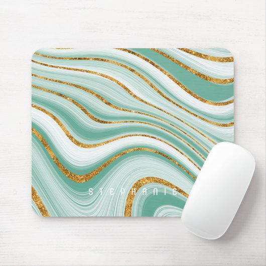 Agate Geode Minze Green Gold Imitats Glitzer Monog Mousepad (Mit Mouse)