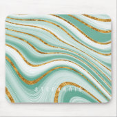 Agate Geode Minze Green Gold Imitats Glitzer Monog Mousepad (Vorne)