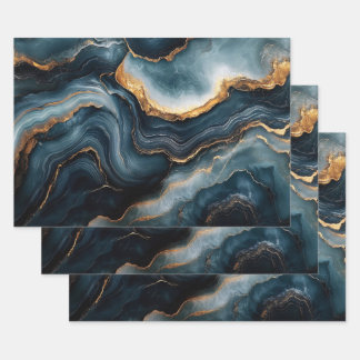 Agate Geode mit Gold und Navy Blue Marmor Geschenkpapier Set