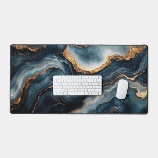 Agate Geode mit Gold und Navy Blue Marmor Schreibtischunterlage (Tastatur & Maus)