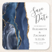 Agate Geode Navy Blue Gold Save the Date Rechteckiger Pappuntersetzer (Vorderseite)