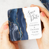 Agate Geode Navy Blue Gold Save the Date Rechteckiger Pappuntersetzer