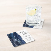 Agate Geode Navy Blue Silver Save the Date Rechteckiger Pappuntersetzer (Vor Ort)