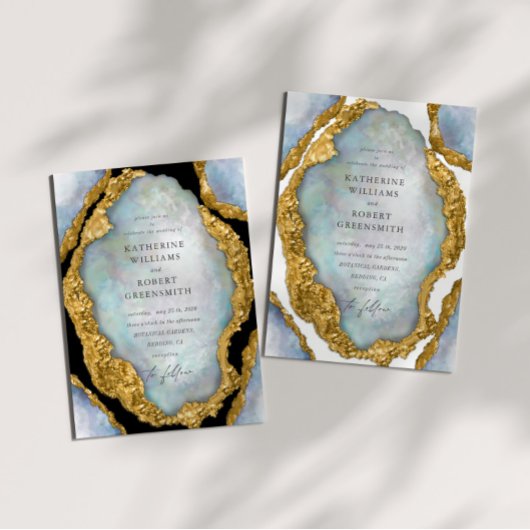 Agate Geode Pearl Golden Wedding Einladung