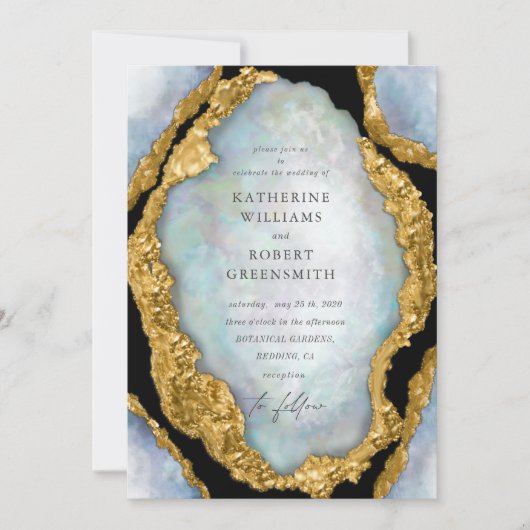 Agate Geode Pearl Golden Wedding Einladung (Vorderseite)