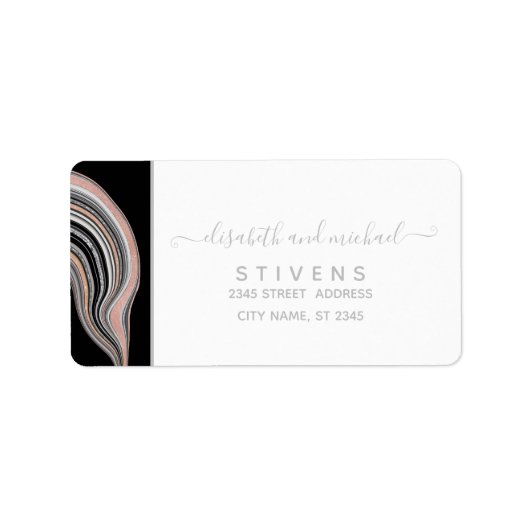 Agate geode Rose Gold Silberschwarze Kalligraphie Adressaufkleber (Vorne)