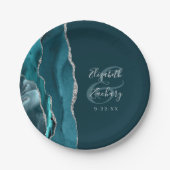 Agate Geode Schrift Dunkles Teal Silber Hochzeit Pappteller (Vorderseite)