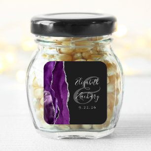 Agate Geode Schrift Lila Silber Dunkle Hochzeit Quadratischer Aufkleber
