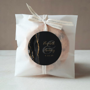 Agate Geode Schrift Schwarz Gold Dunkle Hochzeit Runder Aufkleber