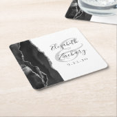 Agate Geode Schrift Schwarz Silber Hochzeit Rechteckiger Pappuntersetzer (angewinkelt)