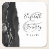 Agate Geode Schrift Schwarz Silber Hochzeit Rechteckiger Pappuntersetzer (Vorderseite)