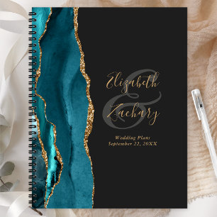Agate Geode Schrift Teal Gold Dunkle Hochzeitsplän Planer