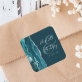 Agate Geode Script Aquamarin Blue Silver Wedding Quadratischer Aufkleber