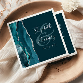 Agate Geode Script Aquamarin Blue Silver Wedding Serviette