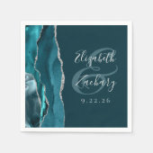 Agate Geode Script Aquamarin Blue Silver Wedding Serviette (Vorderseite)