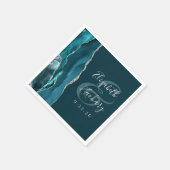 Agate Geode Script Aquamarin Blue Silver Wedding Serviette (Ecke)