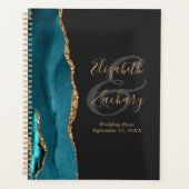 Agate Geode Script Aquamarin Gold Dunkle Hochzeits Planer (Vorderseite)