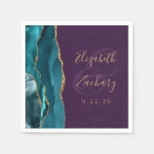 Agate Geode Script Aquamarin Gold Lila Hochzeit Serviette (Vorderseite)