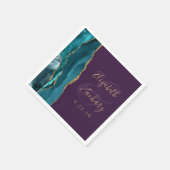 Agate Geode Script Aquamarin Gold Lila Hochzeit Serviette (Ecke)