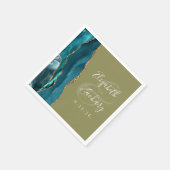 Agate Geode Script Aquamarin Gold Olive Green Wedd Serviette (Ecke)