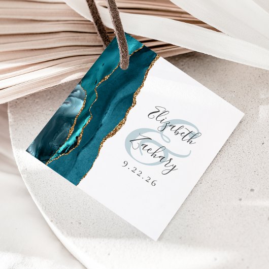 Agate Geode Script Aquamarin Gold Wedding Geschenkanhänger