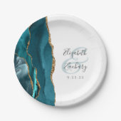 Agate Geode Script Aquamarin Gold Wedding Pappteller (Vorderseite)