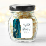 Agate Geode Script Aquamarin Gold Wedding Quadratischer Aufkleber<br><div class="desc">Dieser elegante,  moderne Hochzeitsaufkleber besticht durch eine aquamarine blaue Aquarellfarbe in einem Geodedesign,  das mit Imitaten mit goldenem Glitzer bestickt wurde. Einfache Anpassung des kohlegrauen Textes auf weißem Hintergrund,  mit den Namen der Braut und des Bräutigams in handschriftlicher Kalligraphie über einen großen,  leicht aquamarinen Ampersand.</div>
