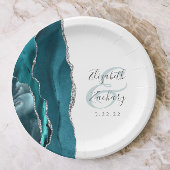 Agate Geode Script Aquamarin Silver Wedding Pappteller