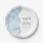 Agate Geode Script Baby Blue Gold Wedding Pappteller (Vorderseite)