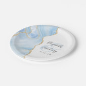 Agate Geode Script Baby Blue Gold Wedding Pappteller (Schrägansicht)