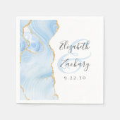 Agate Geode Script Baby Blue Gold Wedding Serviette (Vorderseite)