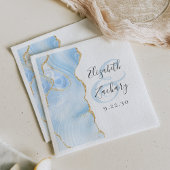 Agate Geode Script Baby Blue Gold Wedding Serviette