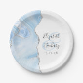 Agate Geode Script Baby Blue Silver Wedding Pappteller (Vorderseite)
