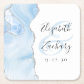 Agate Geode Script Baby Blue Silver Wedding Rechteckiger Pappuntersetzer (Vorderseite)