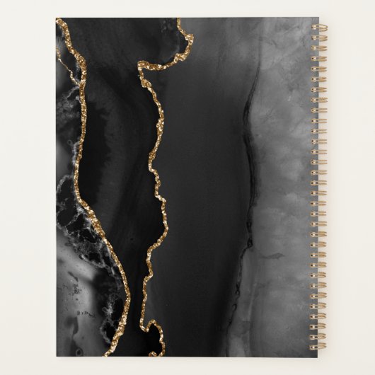 Agate Geode Script Black Gold Burgundy Wedding Planer (Rückseite)