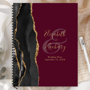 Agate Geode Script Black Gold Burgundy Wedding Planer