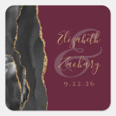Agate Geode Script Black Gold Burgundy Wedding Quadratischer Aufkleber (Vorderseite)