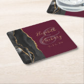 Agate Geode Script Black Gold Burgundy Wedding Rechteckiger Pappuntersetzer (angewinkelt)