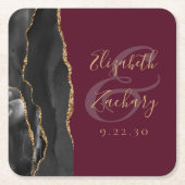 Agate Geode Script Black Gold Burgundy Wedding Rechteckiger Pappuntersetzer (Vorderseite)