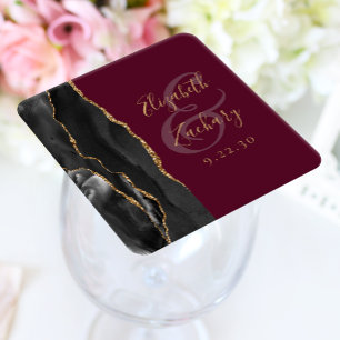 Agate Geode Script Black Gold Burgundy Wedding Rechteckiger Pappuntersetzer