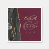 Agate Geode Script Black Gold Burgundy Wedding Serviette (Vorderseite)