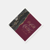Agate Geode Script Black Gold Burgundy Wedding Serviette (Ecke)