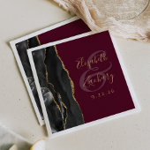 Agate Geode Script Black Gold Burgundy Wedding Serviette