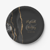 Agate Geode Script Black Gold Dark Pappteller (Vorderseite)