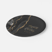 Agate Geode Script Black Gold Dark Pappteller (Schrägansicht)